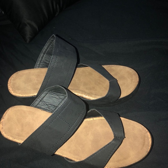 Wedges Thong sandals, plain black, size 7 1/2 - Picture 4 of 5